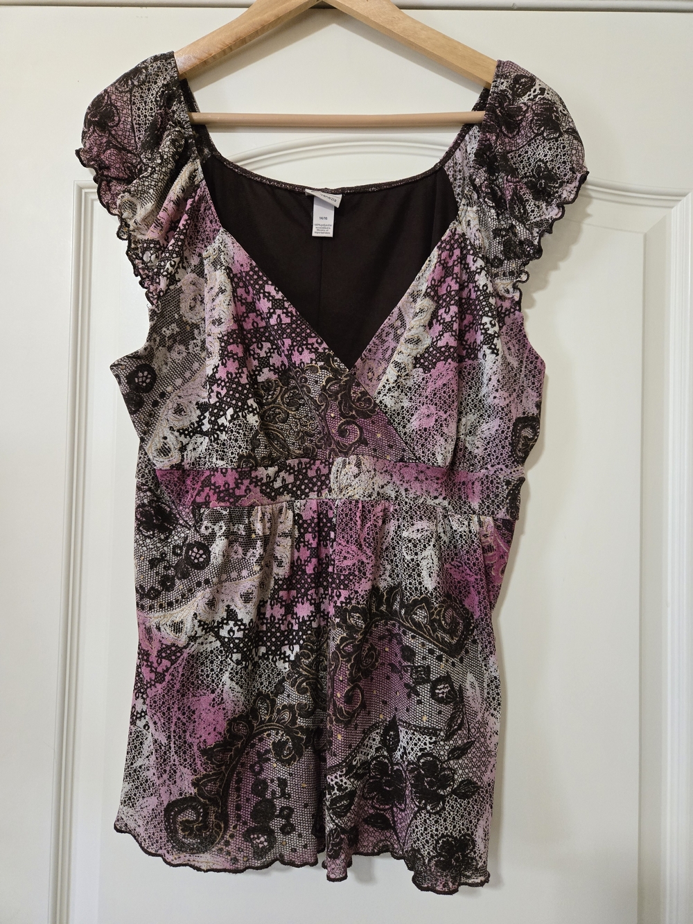 Venezia Pink & Black Paisley V-Neck Ruffled Sleeve Tunic Top